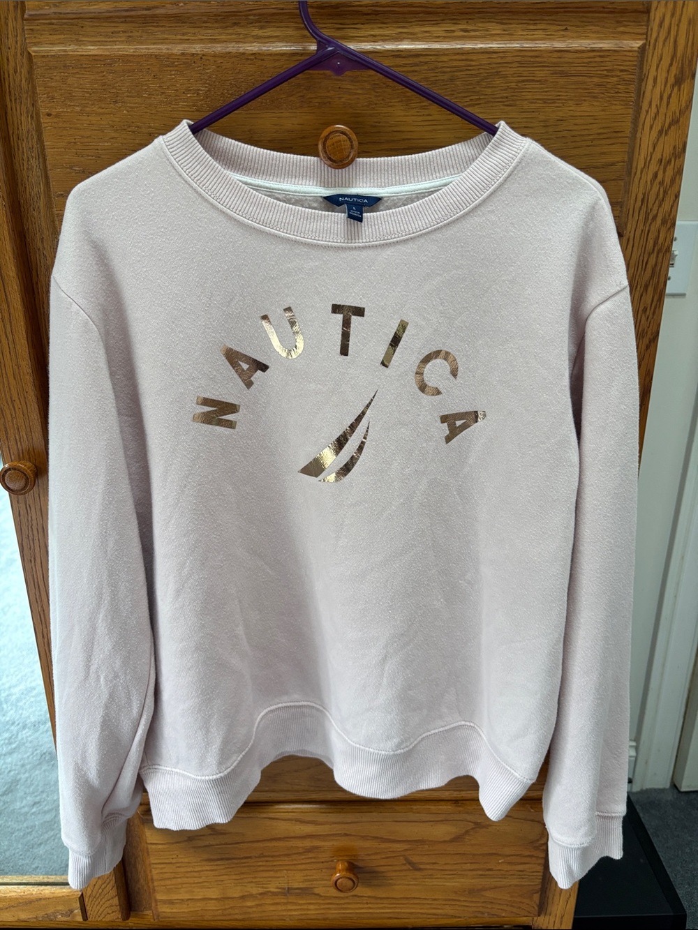 Nautica Metallic Logo Pale Pink Crew Sweatshirt